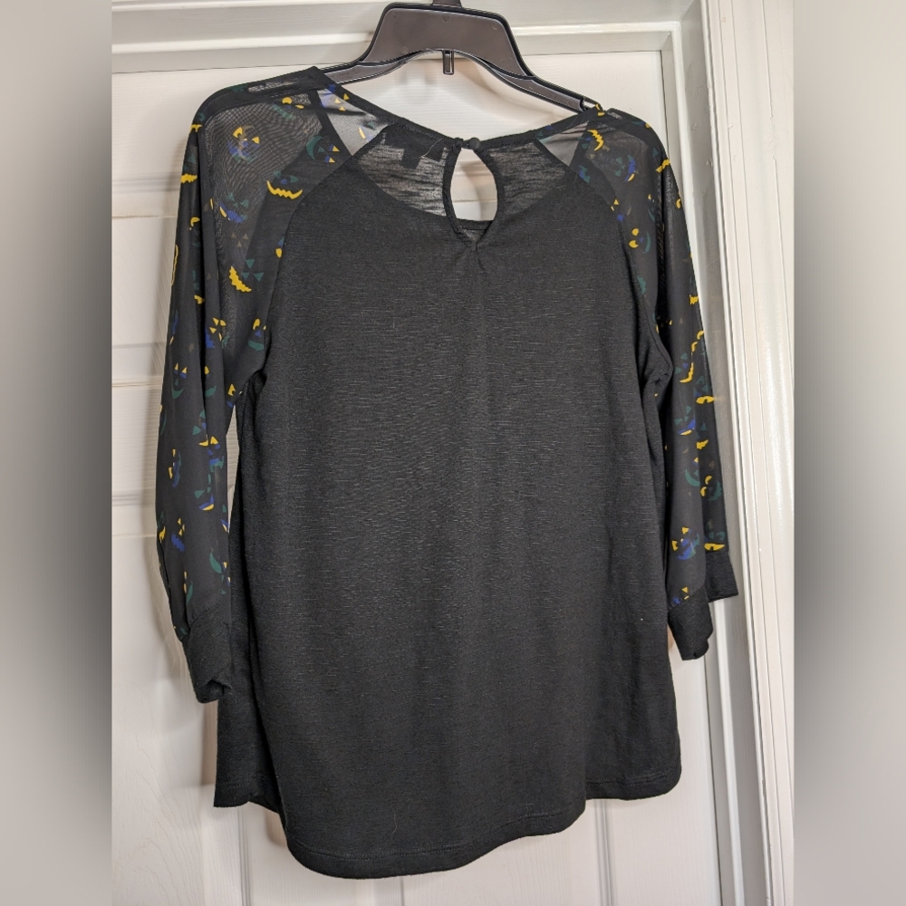 ModCloth Black Top with Sheer Halloween Patterned Sleeves